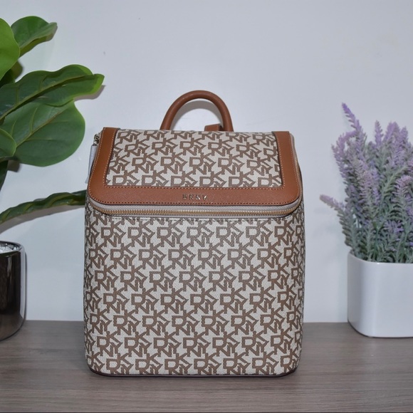$228 NEW! DKNY BROWN MONOGRAM LOGO BRADEE BACKPACK Amazon.com | DKNY womens Handbags BACKPACK,MOCHA/CARAMEL  main image 2
